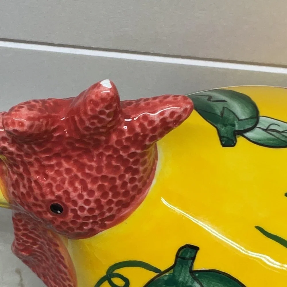 CBK Ltd 1999 Handpainted Ceramic Chicken Figurine Yellow Chili Pepper Rooster